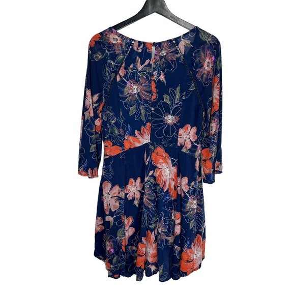 Free People Eyes On You Blue Floral Long Sleeve Tunic Mini Dress 4 - Picture 2 of 14
